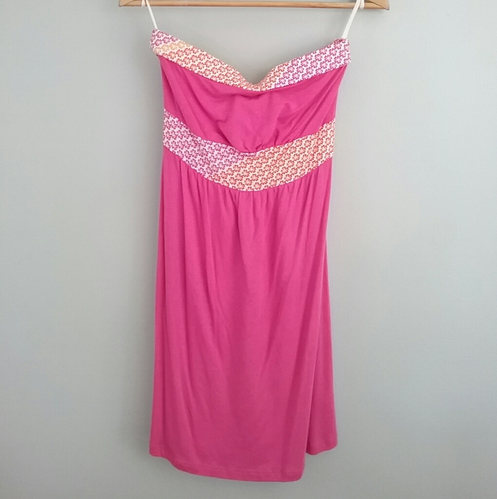 Ocean Drive Pink Hawaiian Flower Trim Dress